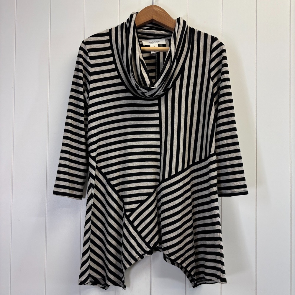 Workshop Republic Clothing Minimalist Cowl Neck Striped Tunic Top Women Medium